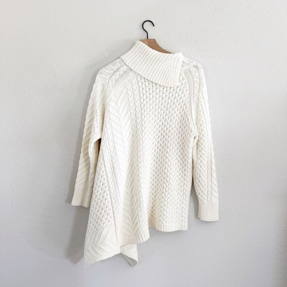 VINCE CAMUTO Cream Chunky Knit Turtleneck Sweater Asymmetric Hem Size L - Picture 4 of 10